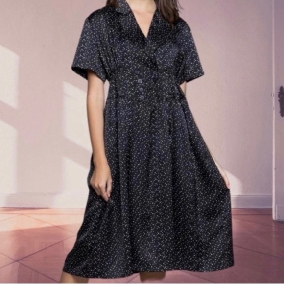 POL Black & White Polka-Dot Satin Midi Dress - Picture 1 of 4